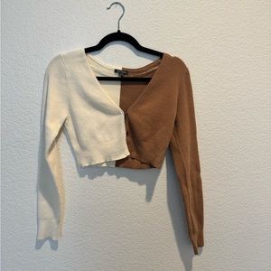 Color block Crop Sweater Brown and White